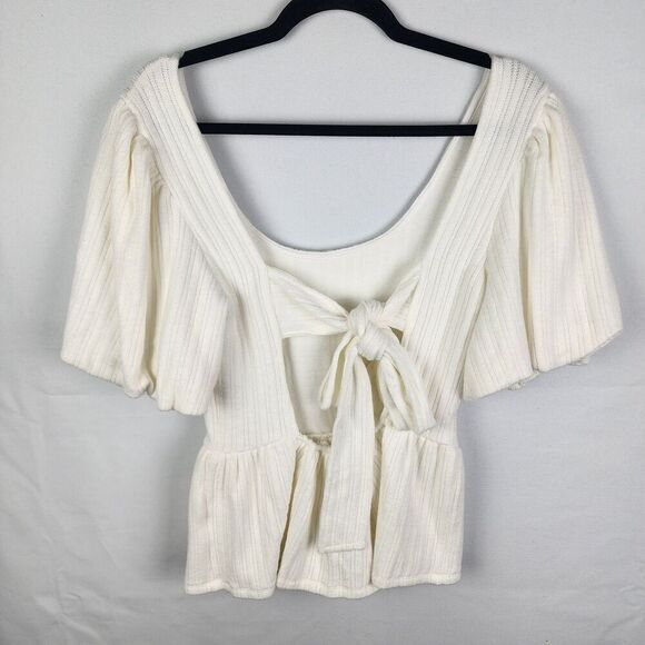 NWT Line &‎ Dot Thea Baloon Sleeve Knit Top Size Med Peplum Cottagecore Prairie - Picture 3 of 7